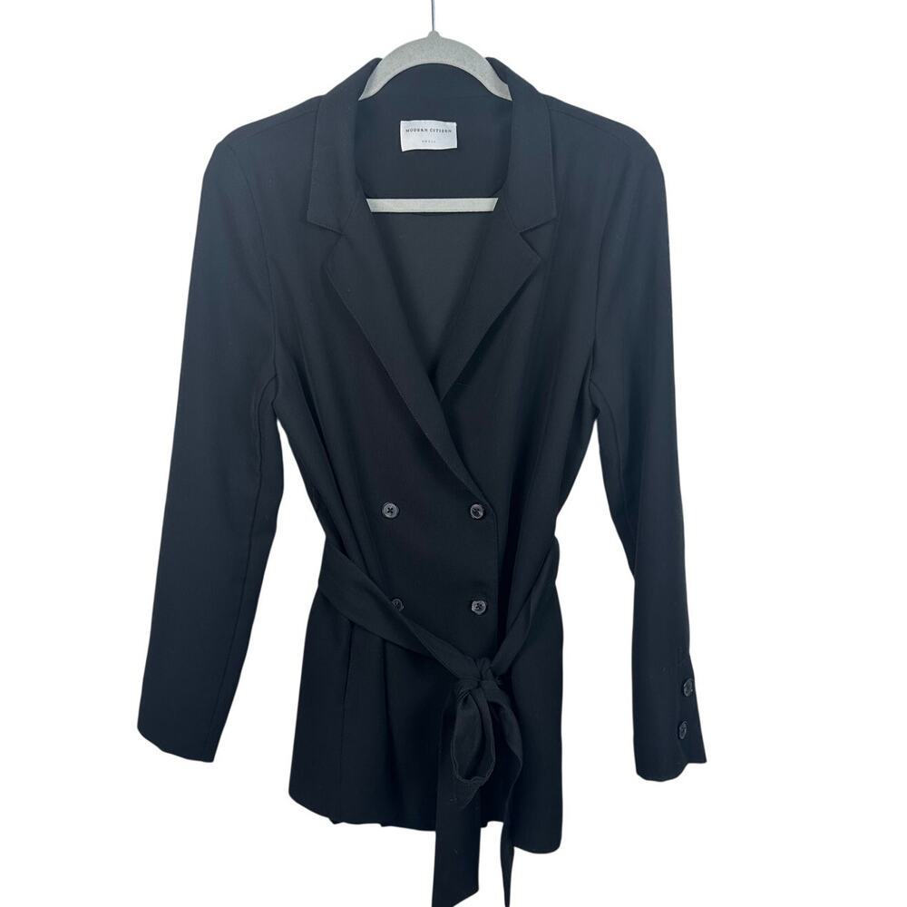 Modern Citizen Double Breasted Tie Waist Thin Black Blazer Shirt Small